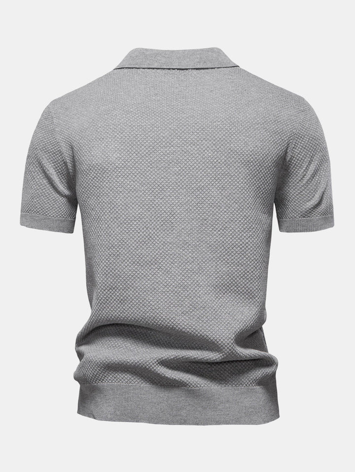 Pineapple Texture Knit V Neck Polo