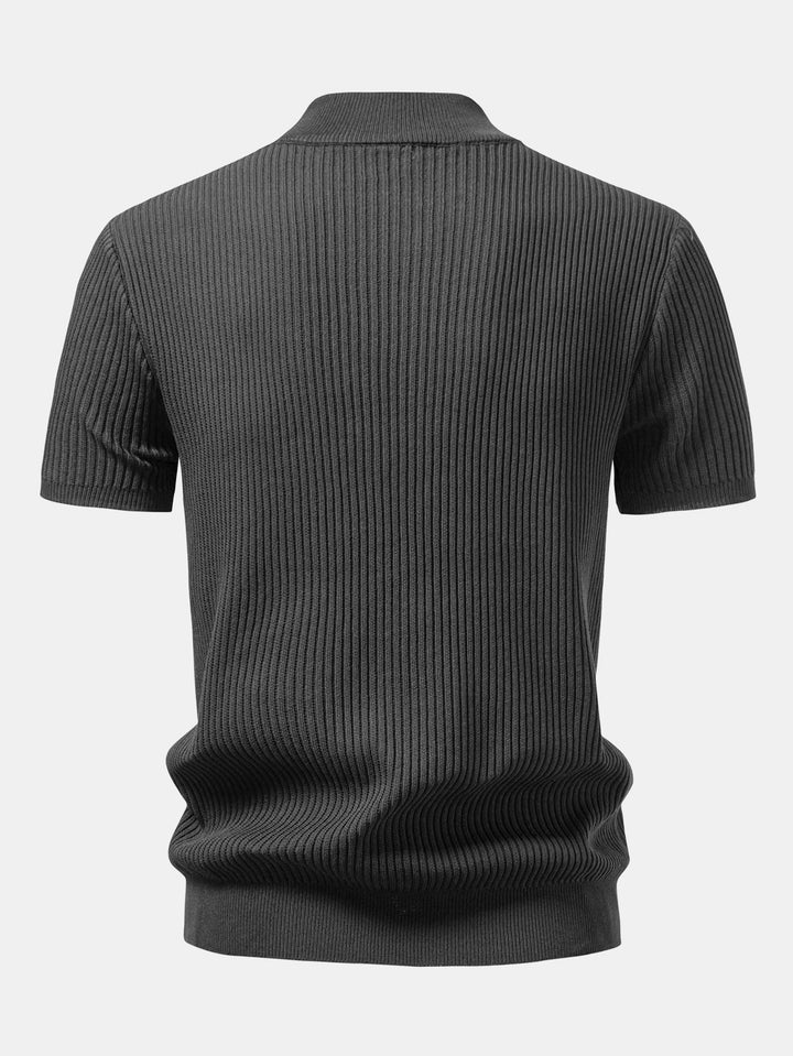 Ribbed Mock Neck Knitted Sweater T-Shirt