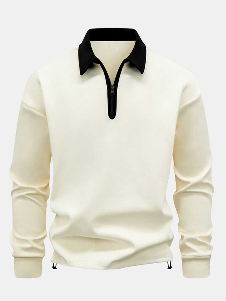 Contrast Zipper Polo Collar Sweatshirt