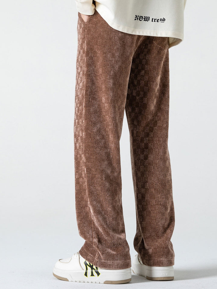 Checkerboard Textured Straight Leg Pants