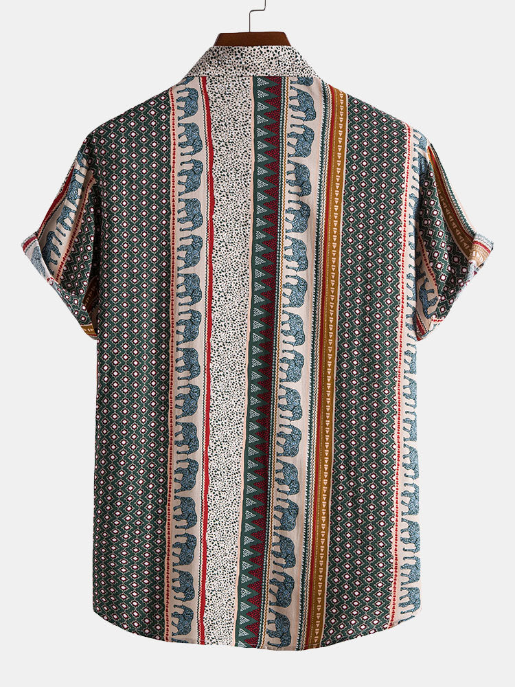 Elephant Geometric Print Shirt & Textured Cotton 5" Shorts