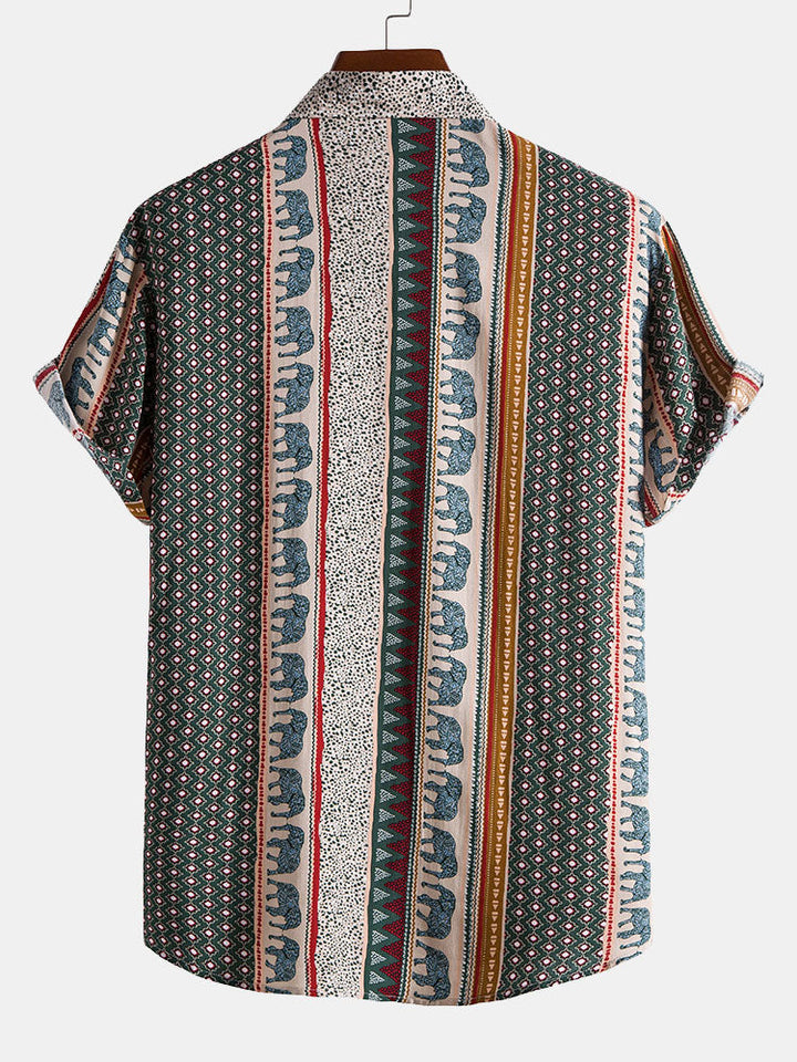Elephant Geometric Print Shirt & Textured Cotton 5" Shorts