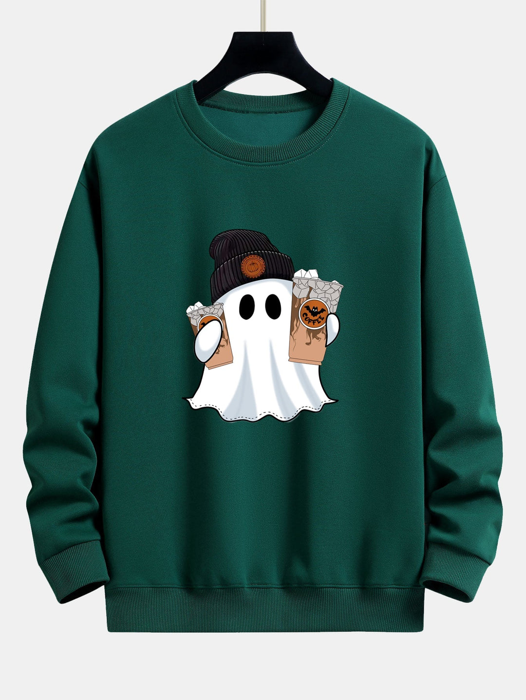 Halloween Ghost Coffee Print Relax Fit Sweatshirt