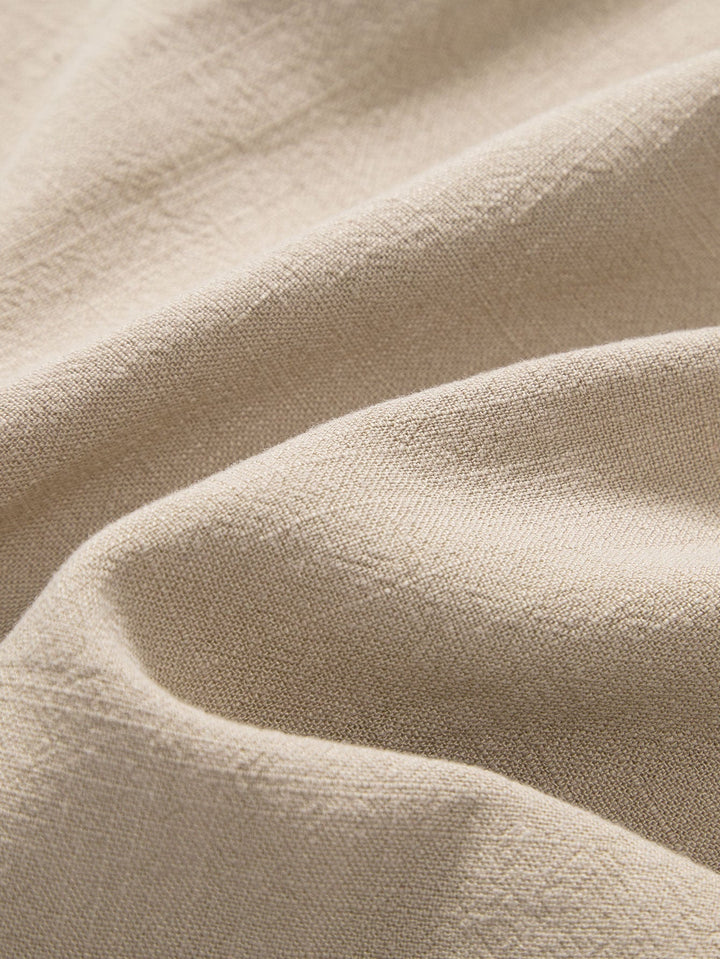 Linen And Rayon Blend Stand Collar Shirt & Straight Leg Linen Pants