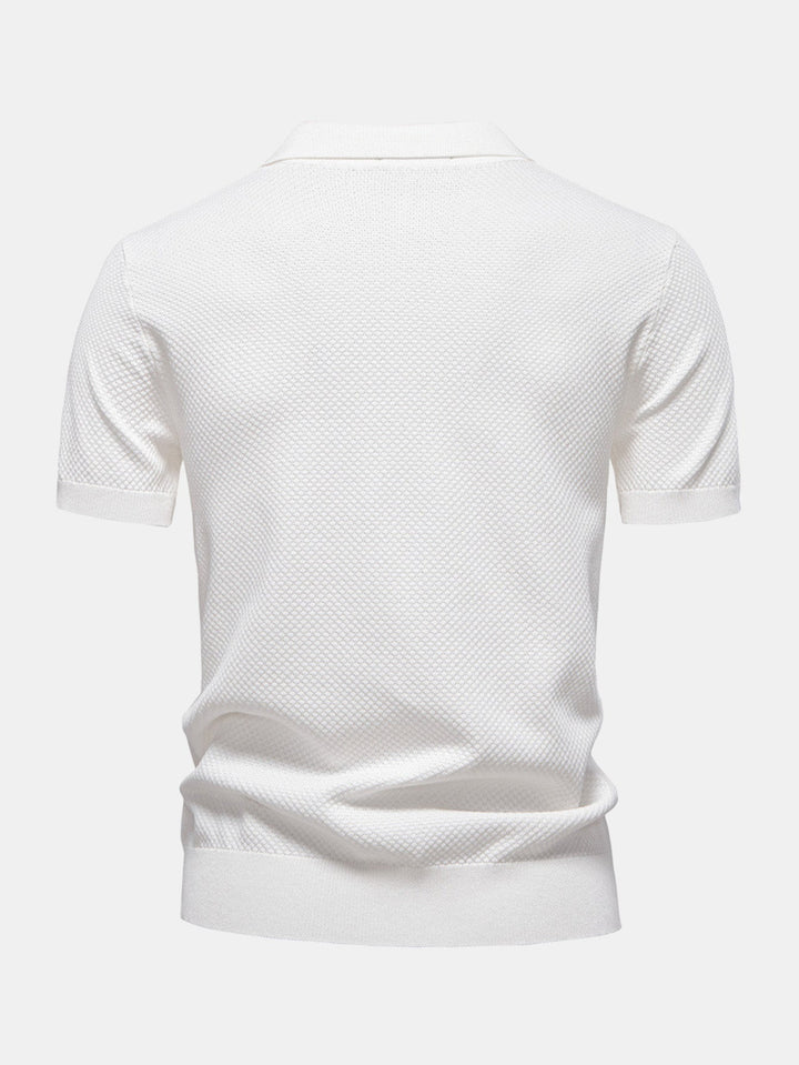 Pineapple Texture Knit V Neck Polo