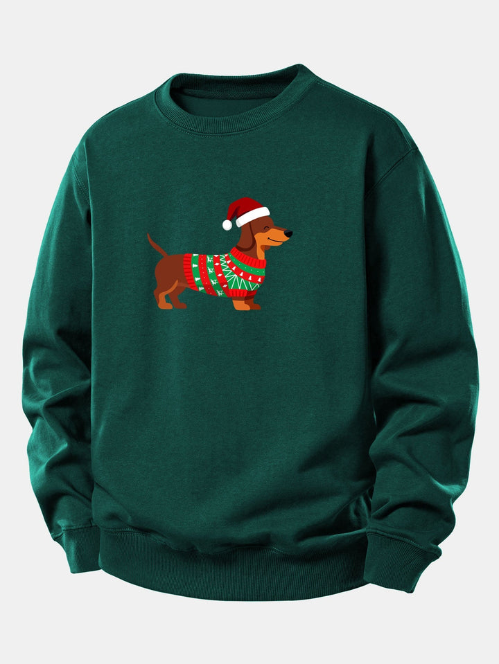Christmas Dachshund Print Relax Fit Sweatshirt