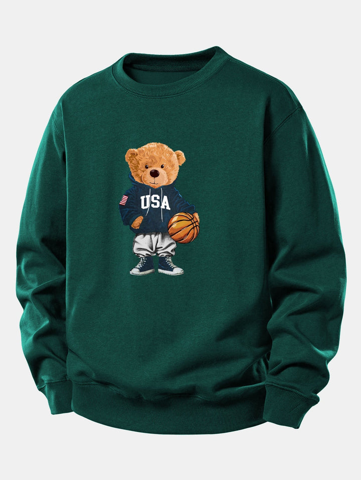 Basketball Bear Print Relax Fit Sweatshirt