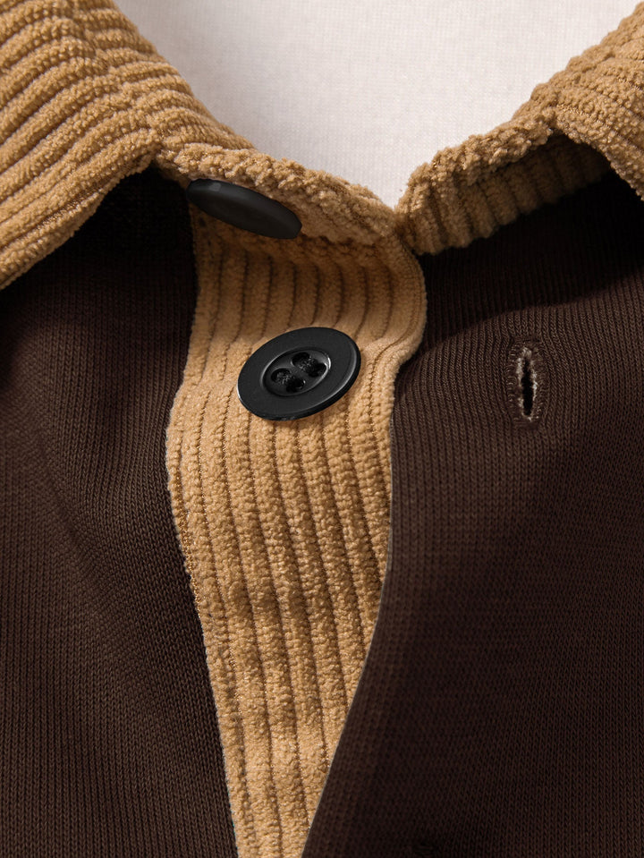 Relax Fit Men Print Contrast Corduroy Polo Collar Sweatshirt