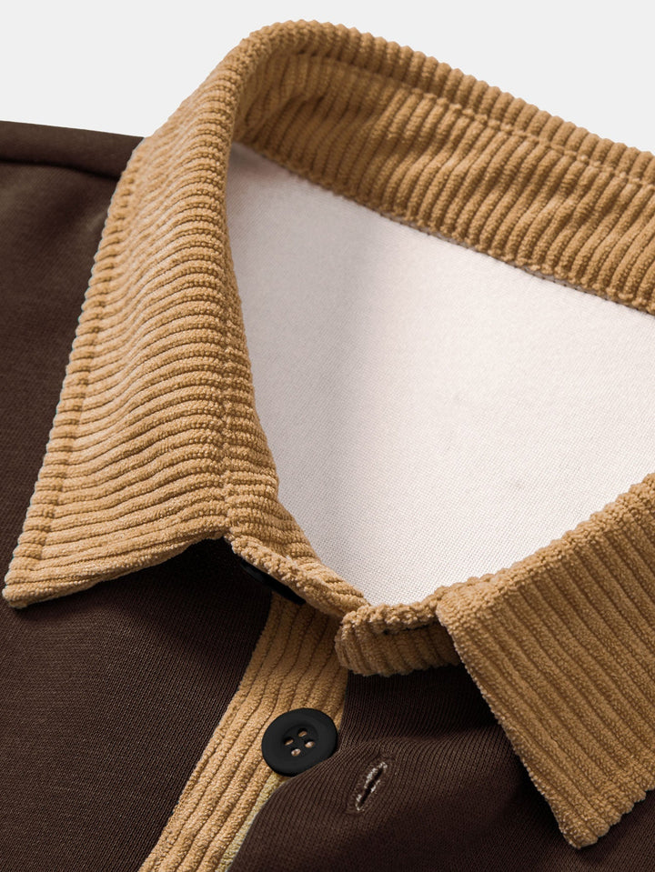 Relax Fit Men Print Contrast Corduroy Polo Collar Sweatshirt