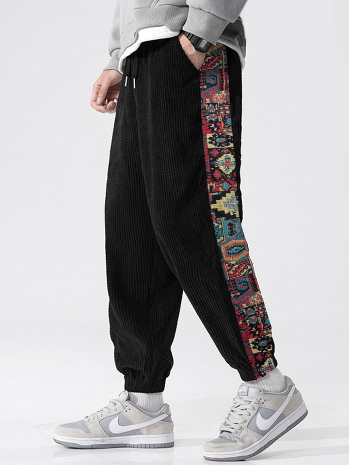 Ethnic Geometric Jacquard Patchwork Corduroy Pants