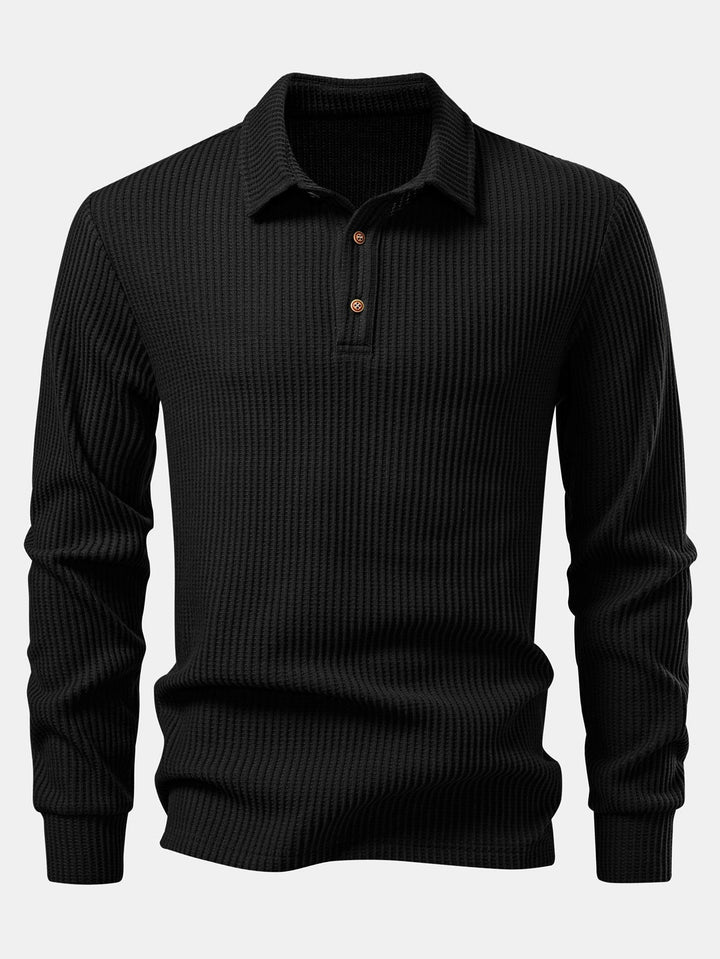 Long Sleeved Knitted Waffle Polo Shirt & Drawstring Knitted Waffle Pants