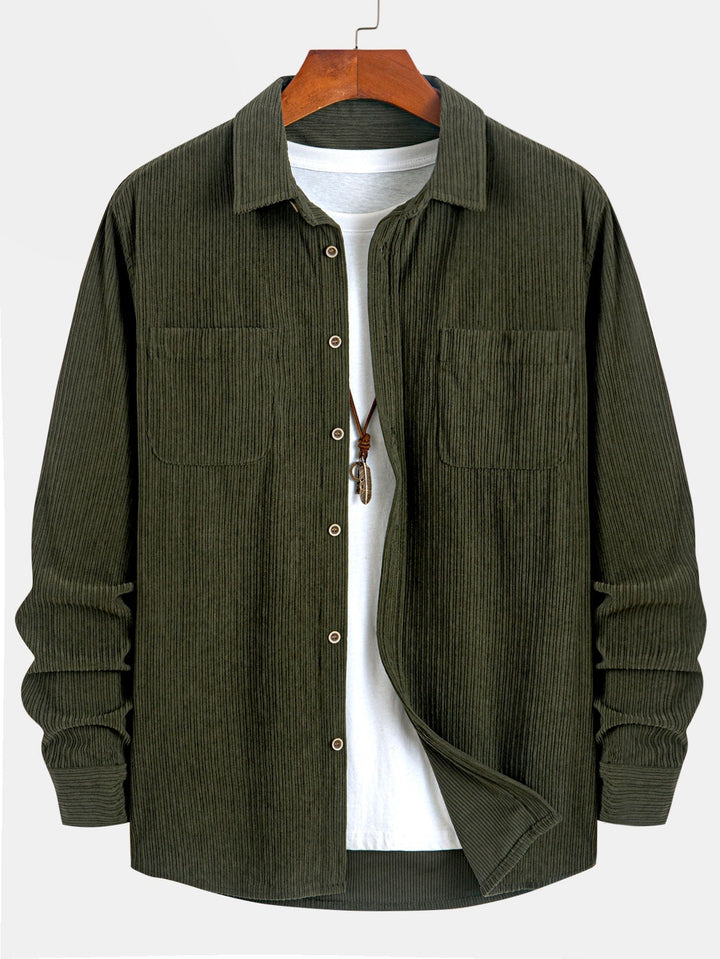 Long Sleeve Corduroy Pocket Button Up Shirt