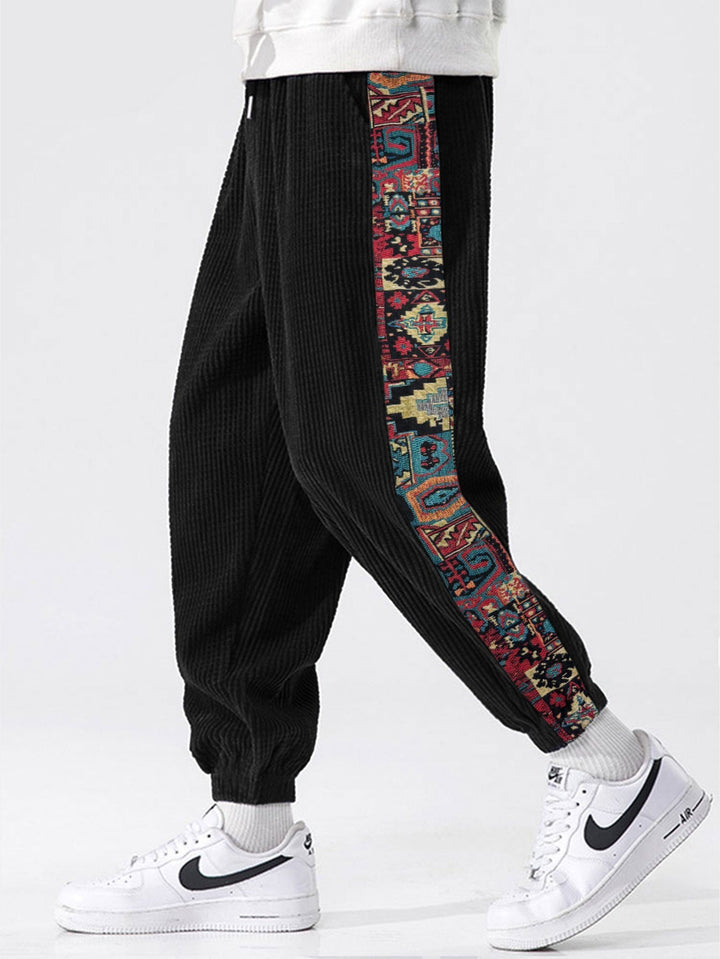 Ethnic Geometric Jacquard Patchwork Corduroy Pants
