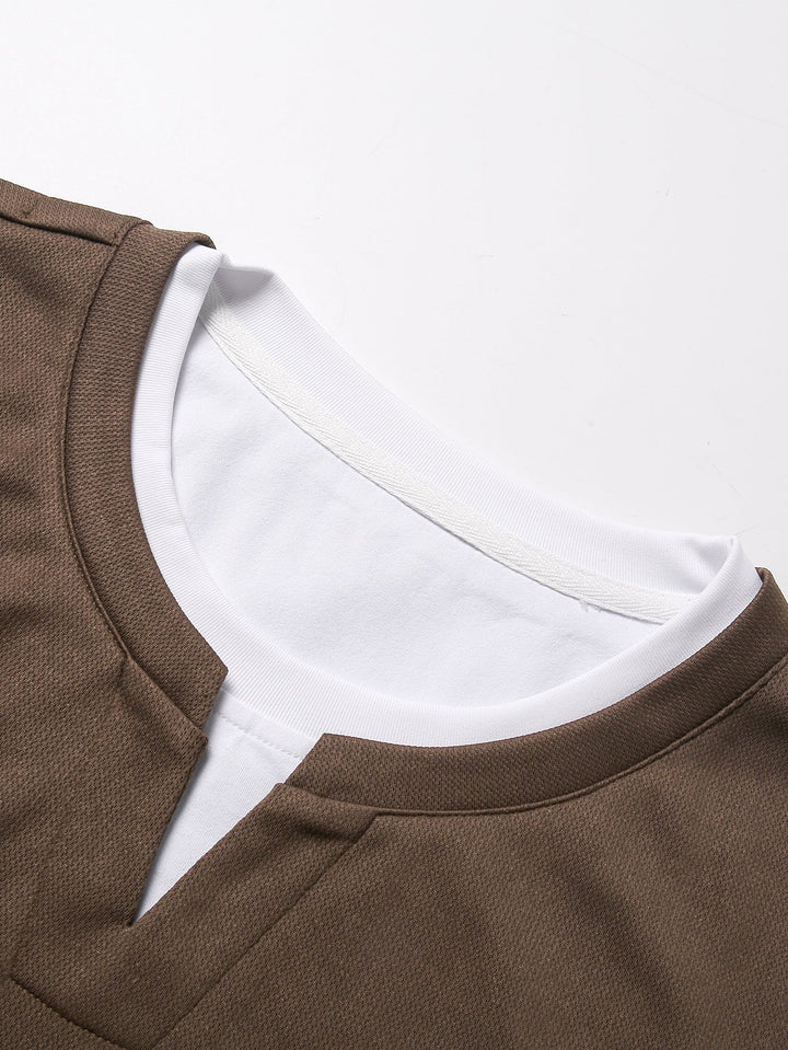 Relax Fit 2 In 1 Notched Collar Textured T-Shirt