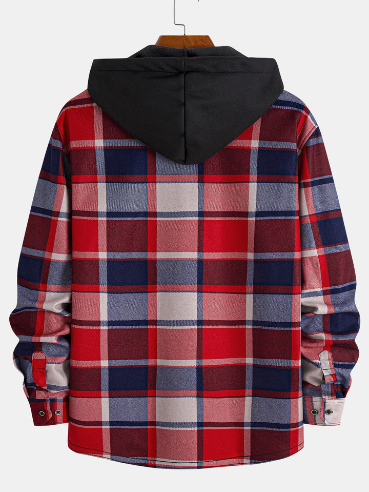 Flannel Fleece Lined Hooded Button Up Shirt