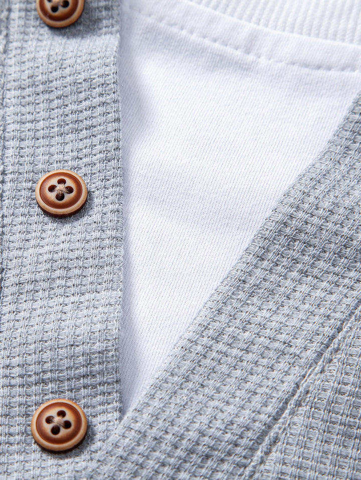 2 In 1 Button V-Neck Waffle T-Shirt With Pocket