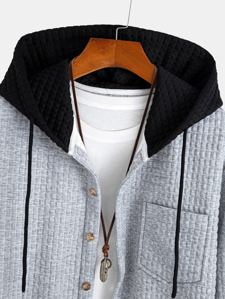 Contrast Waffle Hooded Shirt & Drawstring Waffle Jogger Pants