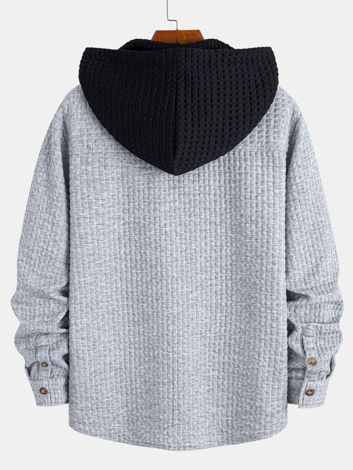 Contrast Waffle Hooded Shirt & Drawstring Waffle Jogger Pants