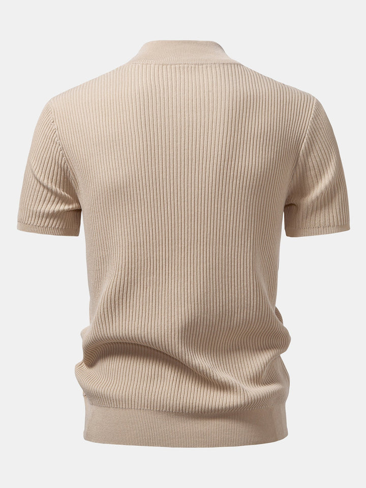 Ribbed Mock Neck Knitted Sweater T-Shirt