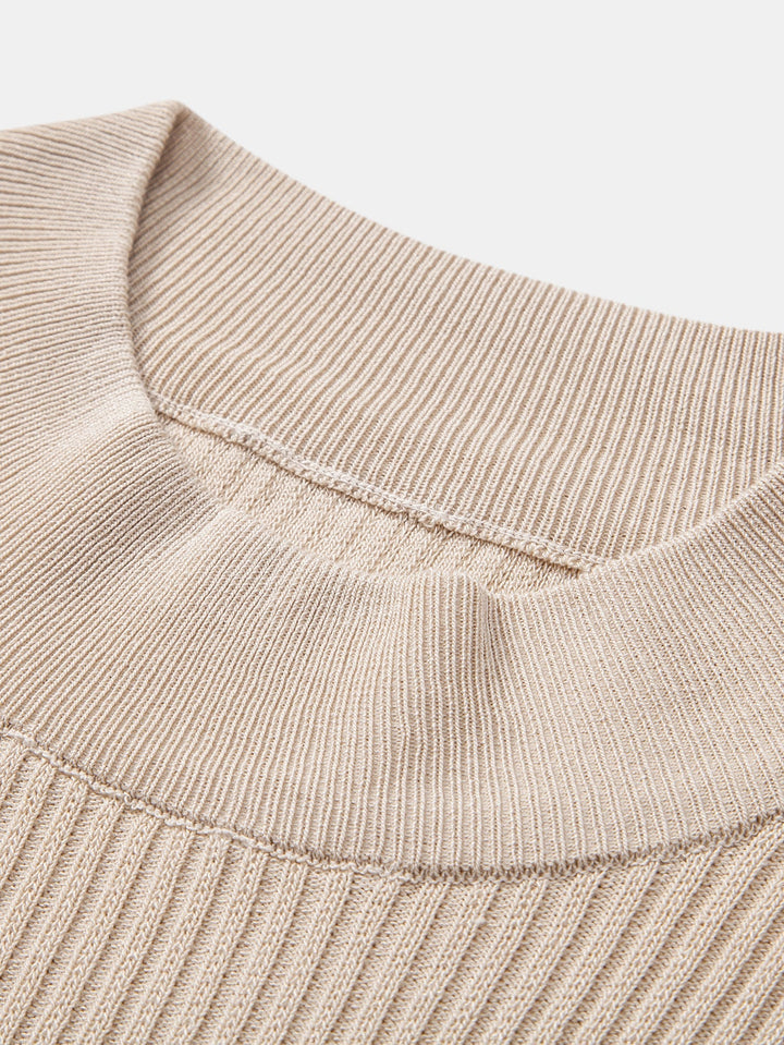 Ribbed Mock Neck Knitted Sweater T-Shirt