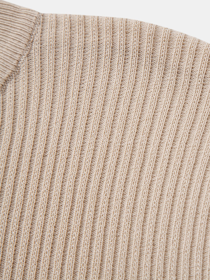 Ribbed Mock Neck Knitted Sweater T-Shirt
