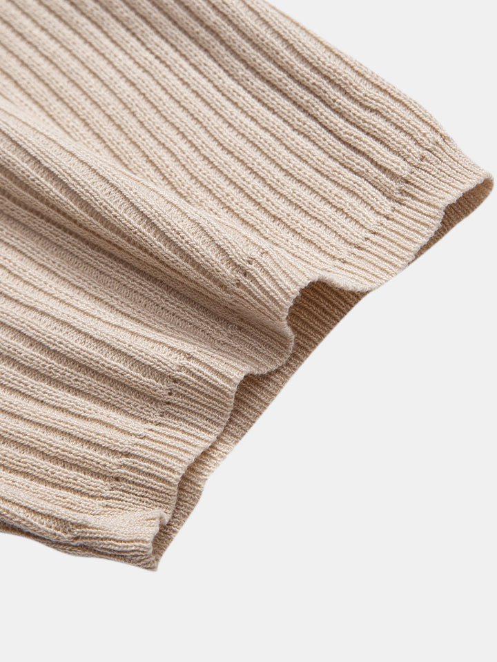 Ribbed Mock Neck Knitted Sweater T-Shirt