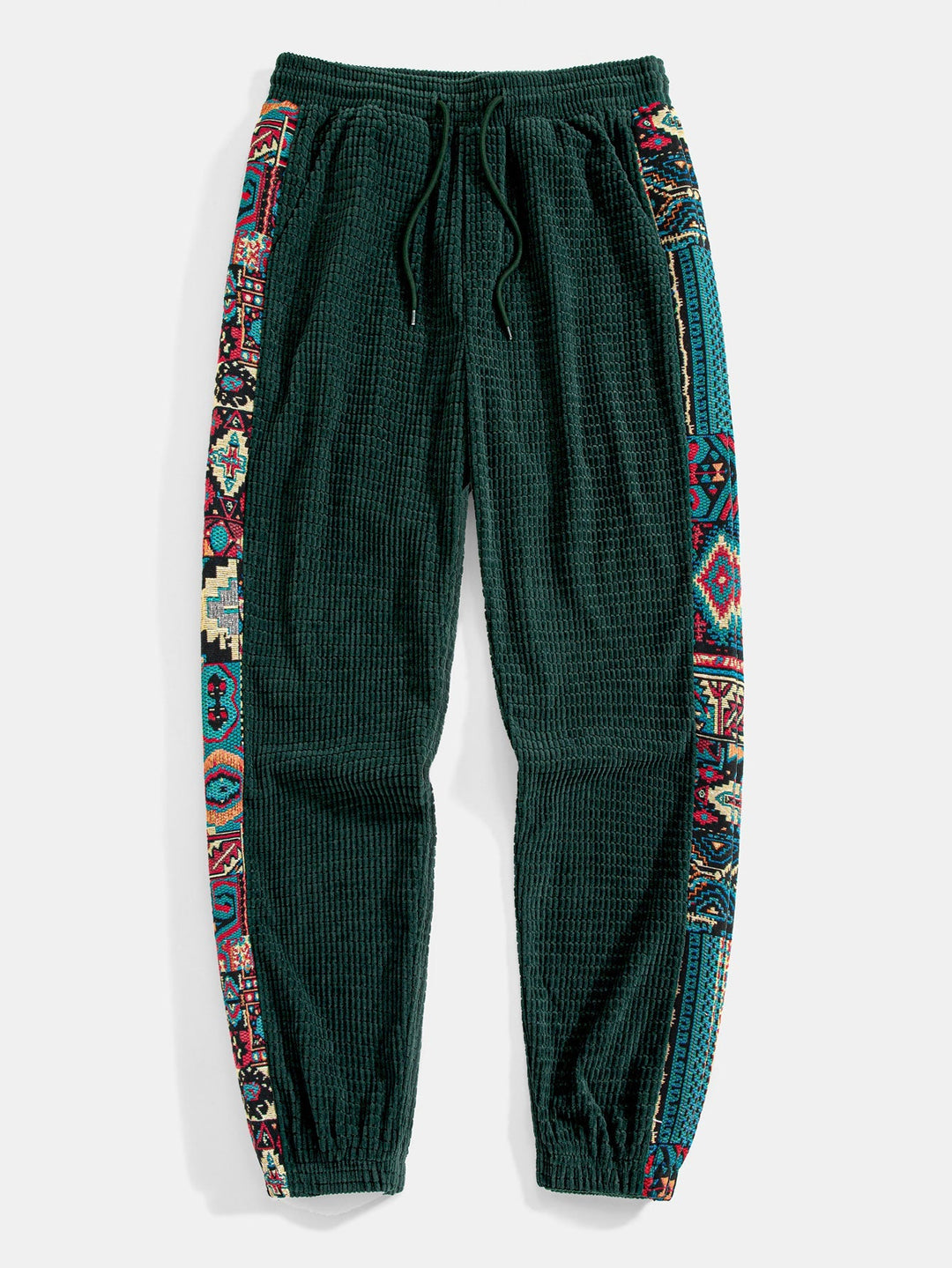 Ethnic Geometric Jacquard Patchwork Corduroy Pants