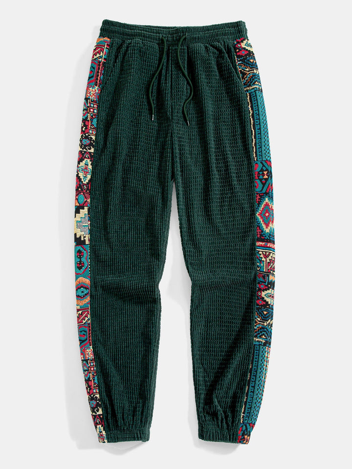 Ethnic Geometric Jacquard Patchwork Corduroy Pants