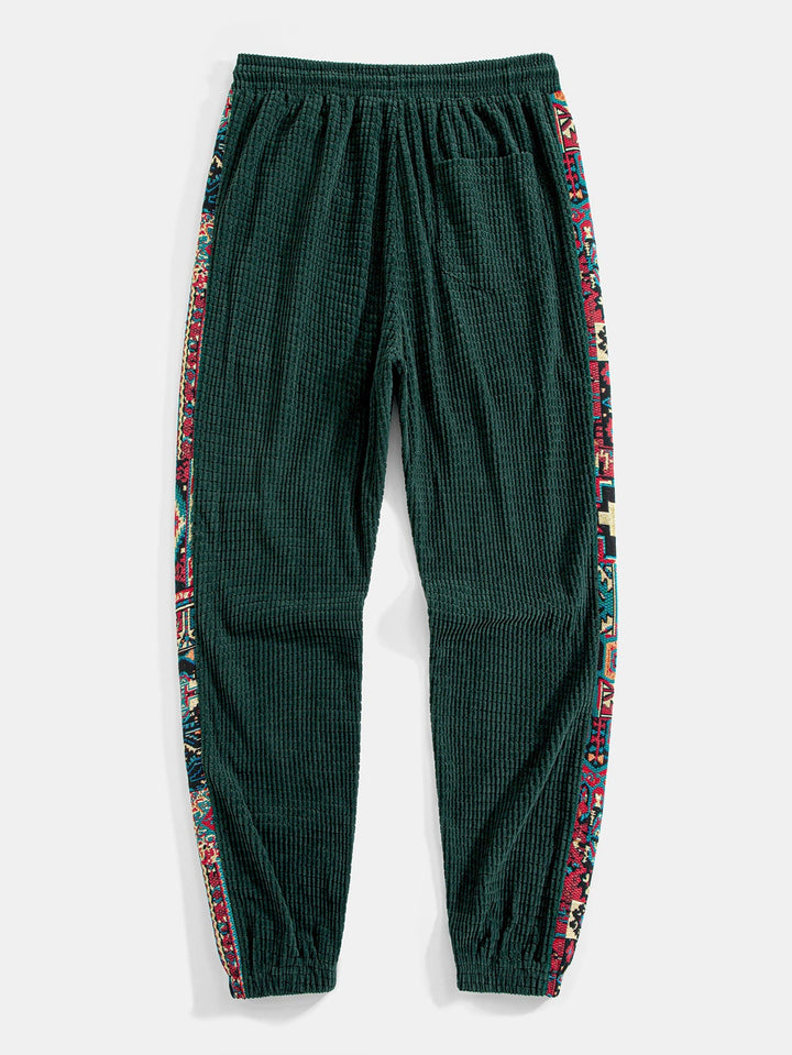 Ethnic Geometric Jacquard Patchwork Corduroy Pants