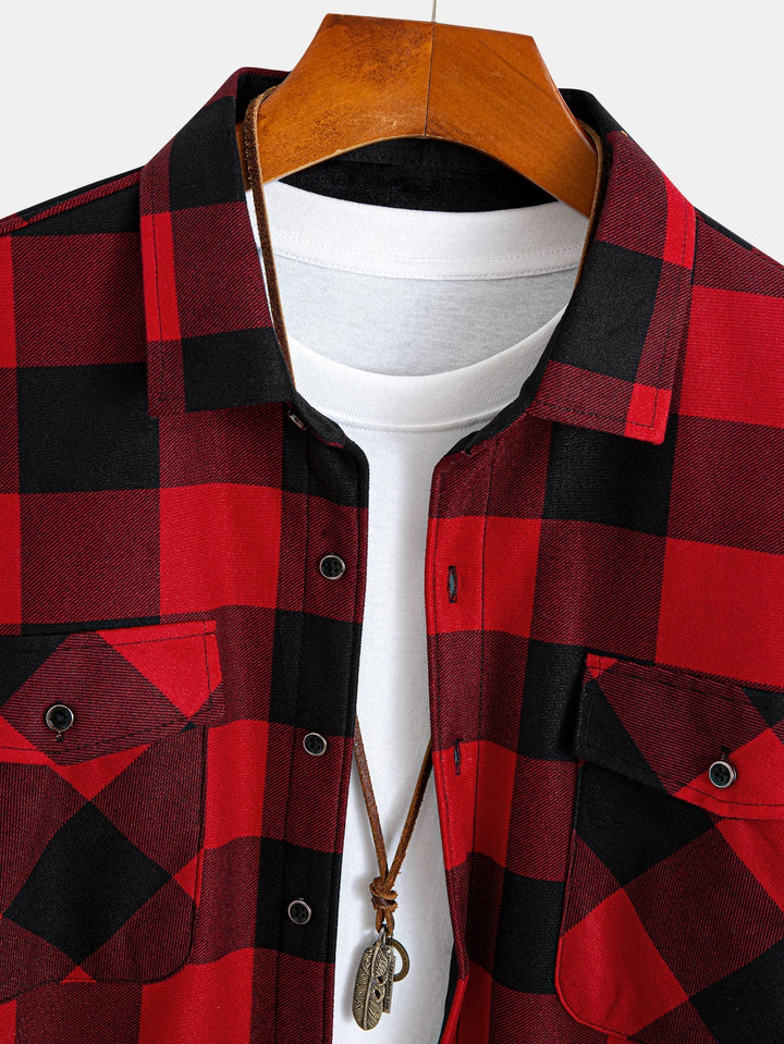 Flannel Fleece Lined Plaid Shirt With Pockets