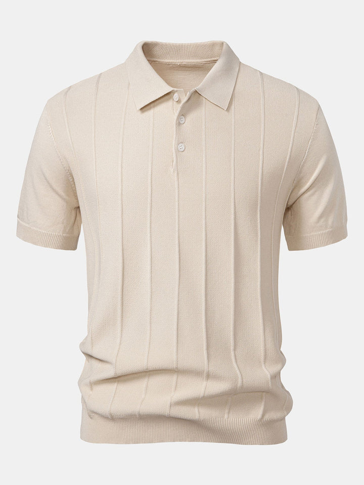 Stripe Jacquard Knit Polo Shirt & Straight Leg Ribbed Pants
