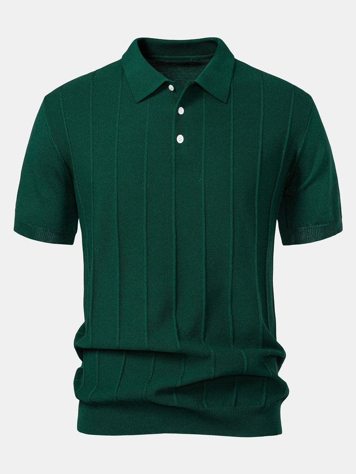 Stripe Jacquard Knit Polo Shirt & Straight Leg Ribbed Pants
