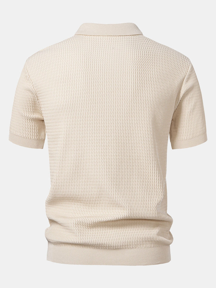 Wave Jacquard Knit V Neck Polo Shirt & Slim Fit Tapered Trousers