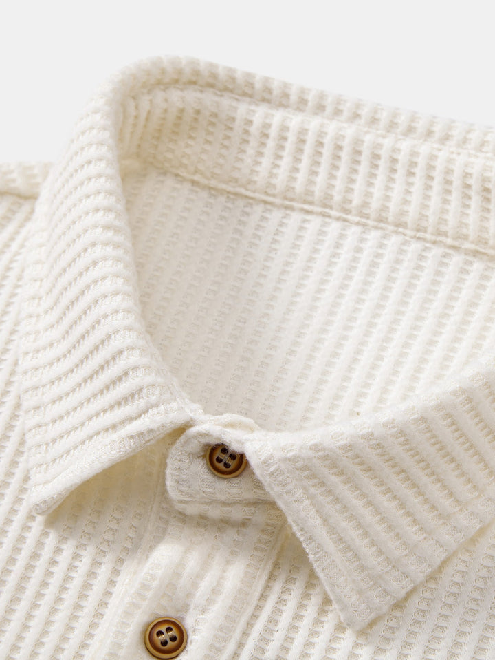 Long Sleeved Knitted Waffle Polo Shirt & Drawstring Knitted Waffle Pants