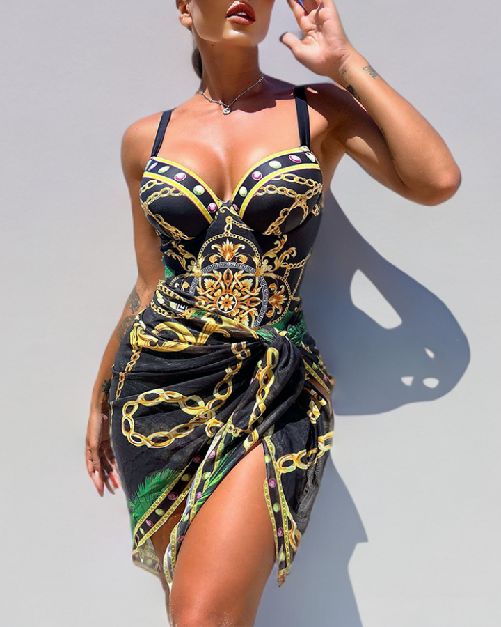 Wilson – One-Piece Swimsuit with Push-Up Effect and Matching Beach Skirt