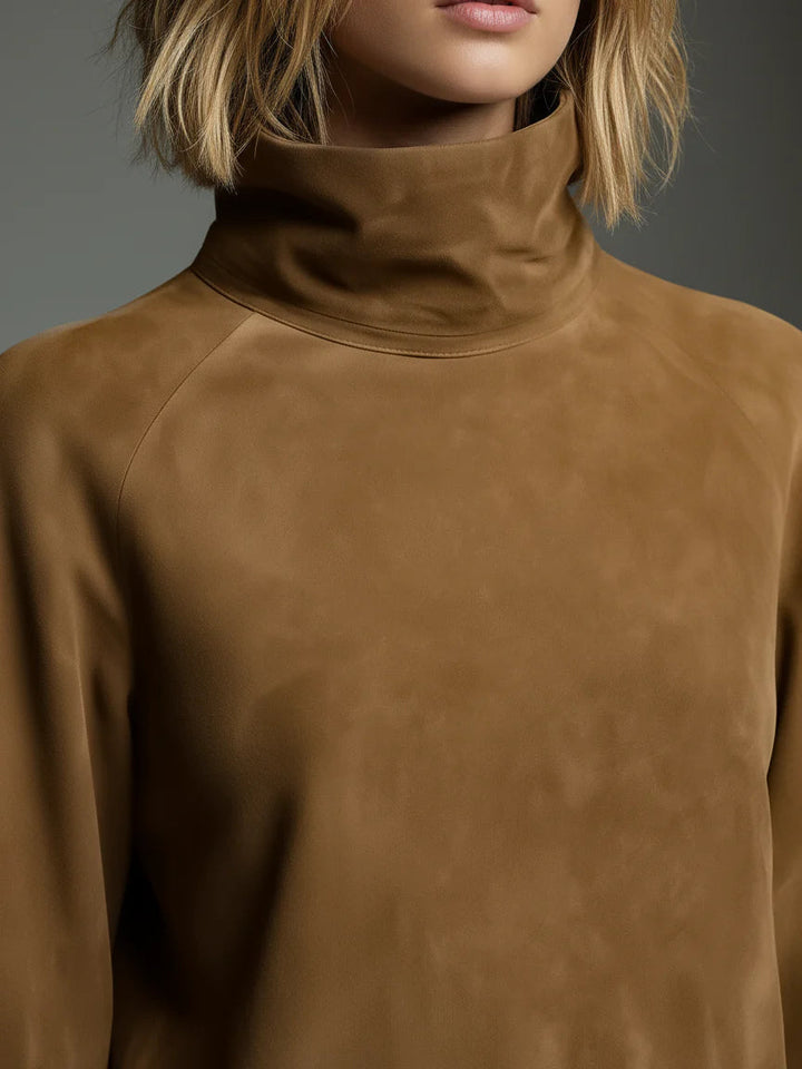 Mavie | Locker cut suede dress with stand-up collar