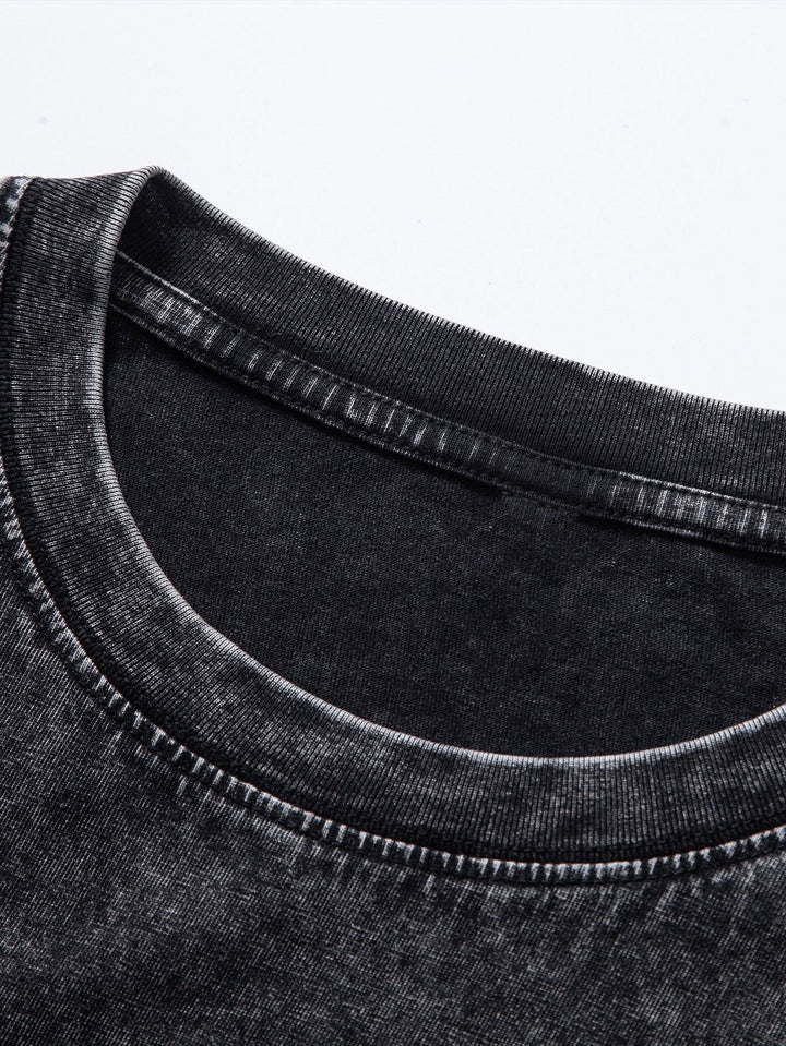 Relax Fit Long Sleeve Washed Distressed T-Shirt