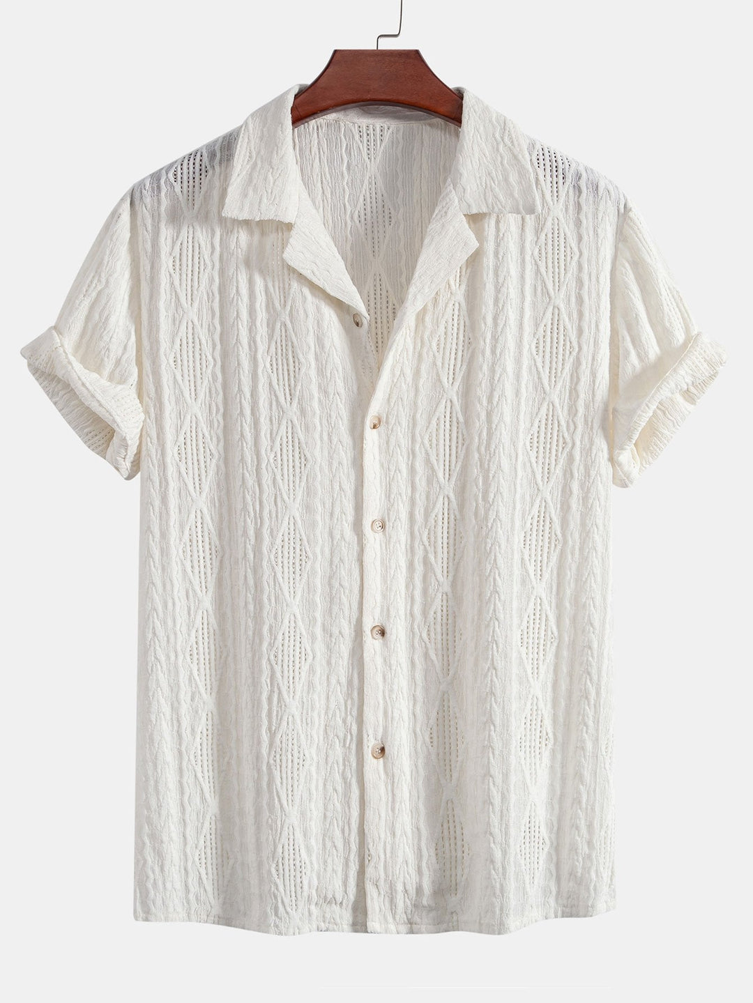 Geometric Jacquard Eyelet Cuban Shirt