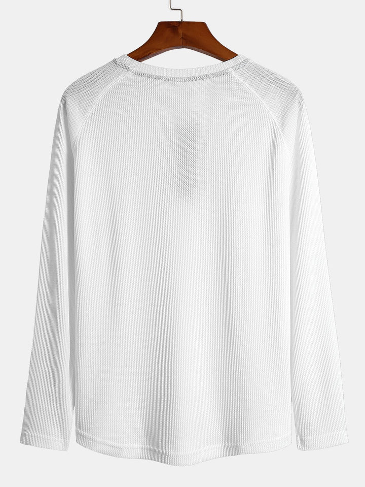 Long Sleeve Arc Hem Waffle Henley Shirt