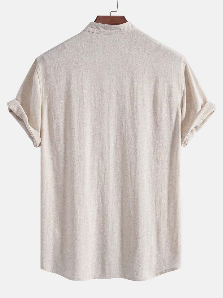V Neck Linen Rayon Blend Shirt & Straight Leg Linen Pants