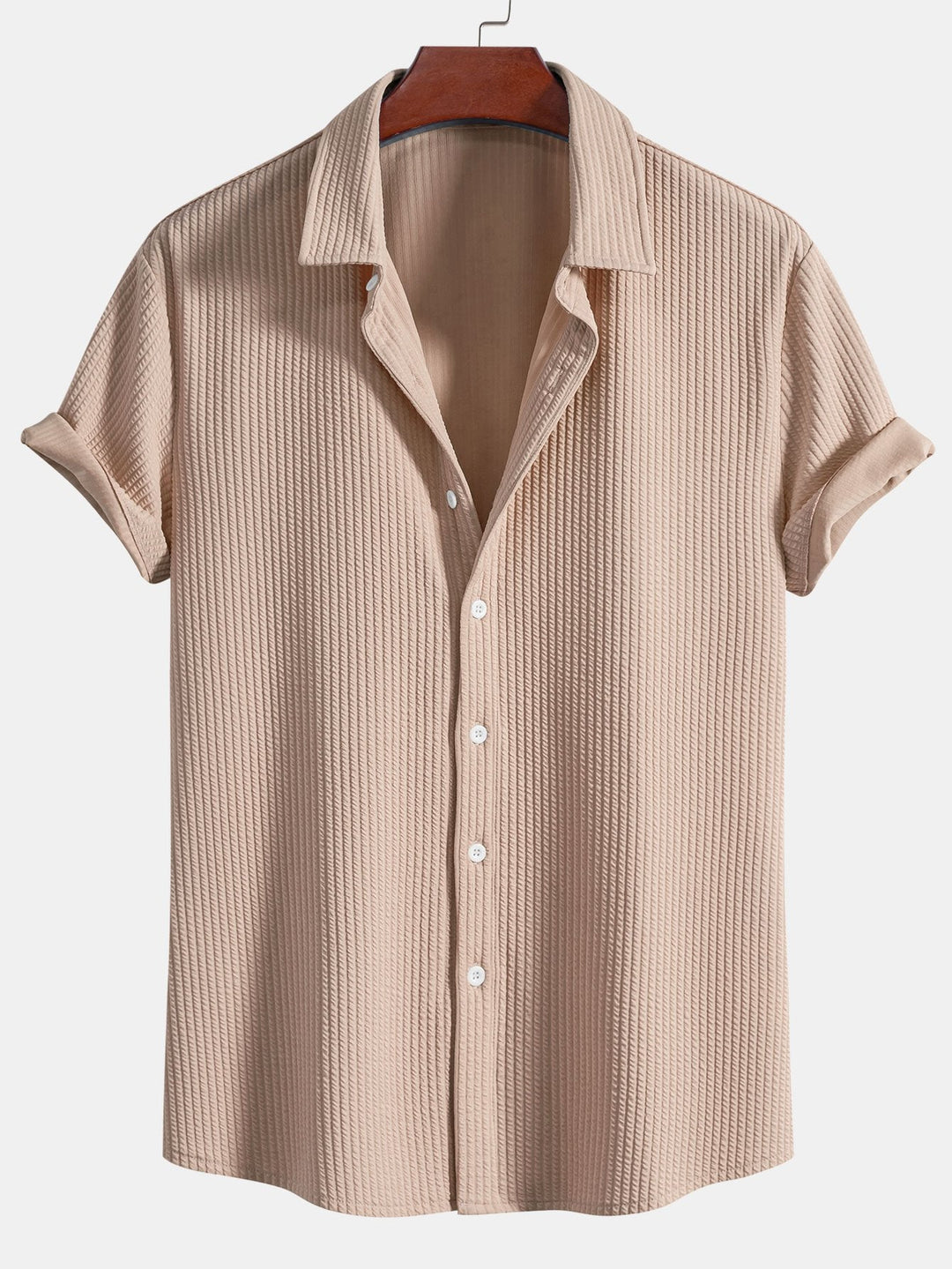 Muscle Fit Ribbed Button Up Shirt & Shorts