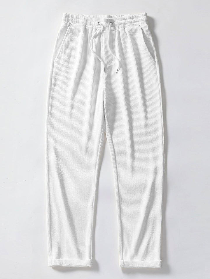 Stripe Jacquard Knit Polo Shirt & Straight Leg Ribbed Pants