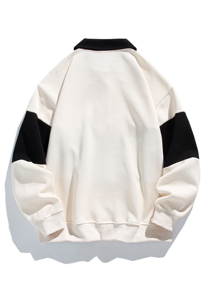 Relax Fit Color Block Patchwork Polo Sweatshirt
