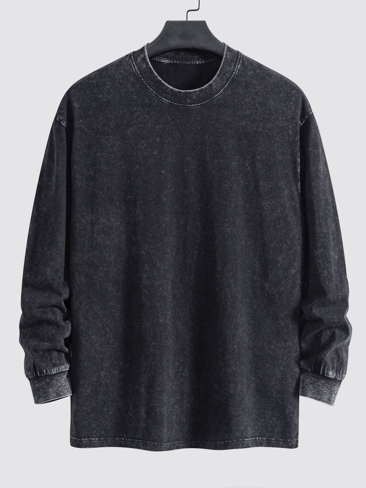 Relax Fit Long Sleeve Washed Distressed T-Shirt