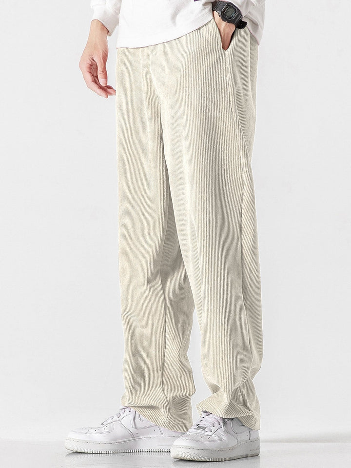 Long Sleeved Contrast Corduroy Hooded Shirt & Straight Leg Corduroy Pants