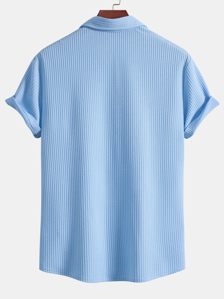Muscle Fit Ribbed Button Up Shirt & Shorts