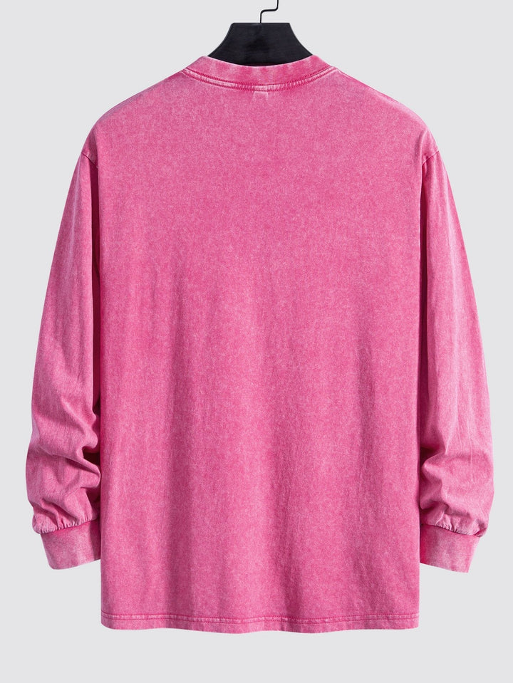 Relax Fit Long Sleeve Washed Distressed T-Shirt