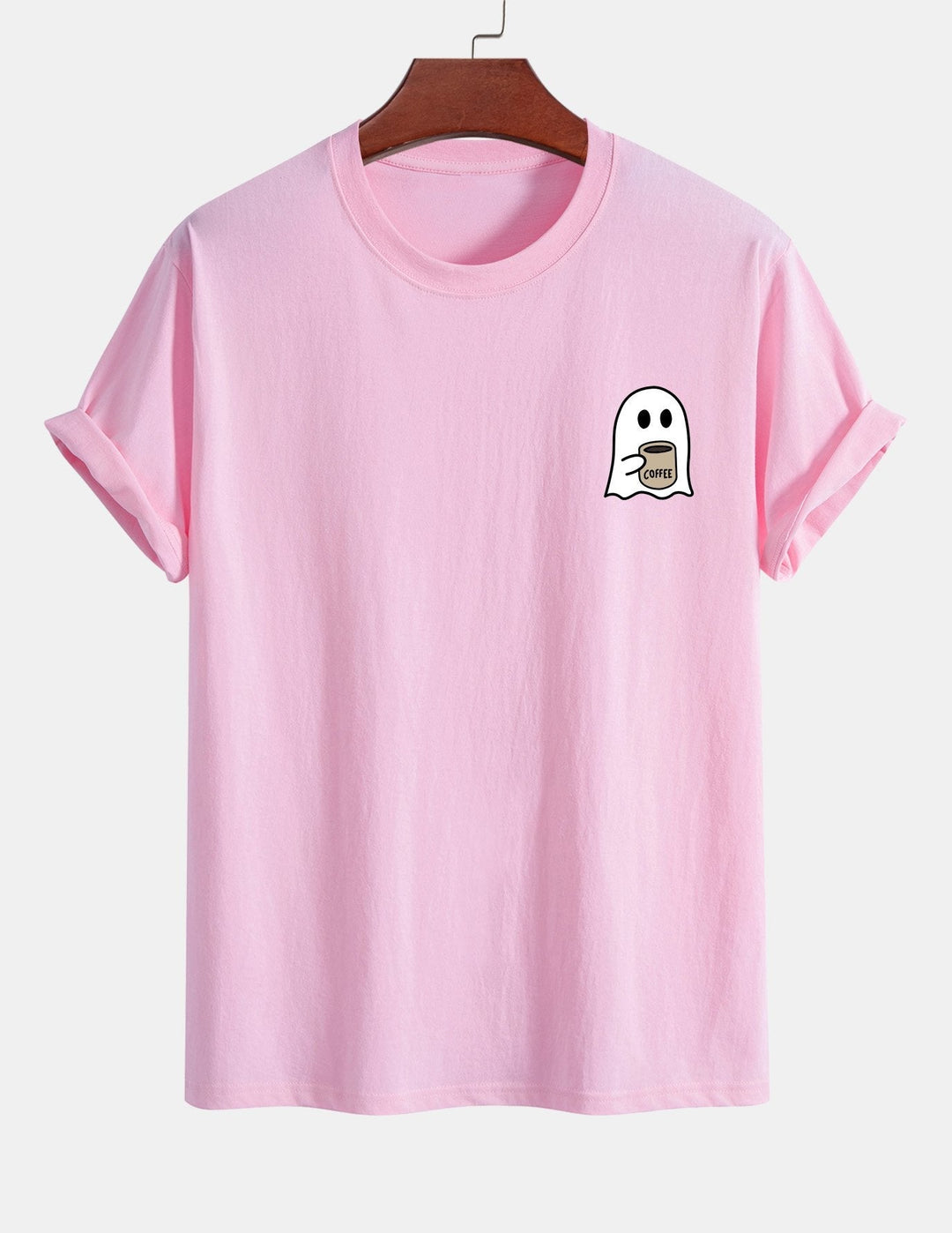 Regular Fit Ghost Drinking Coffee Print Cotton T-Shirt