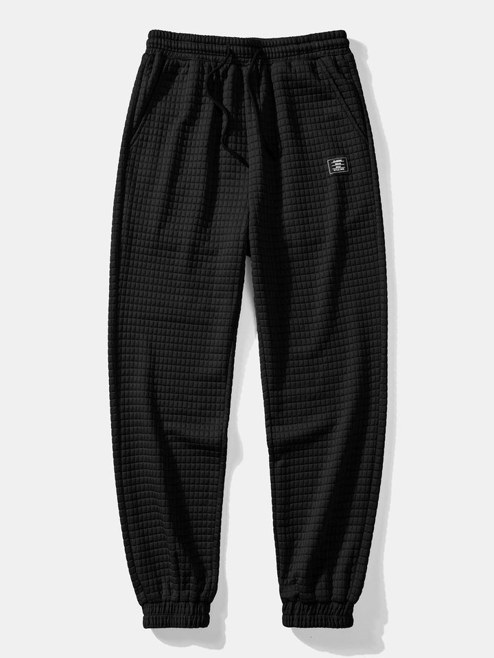 Contrast Waffle Hooded Shirt & Drawstring Waffle Jogger Pants