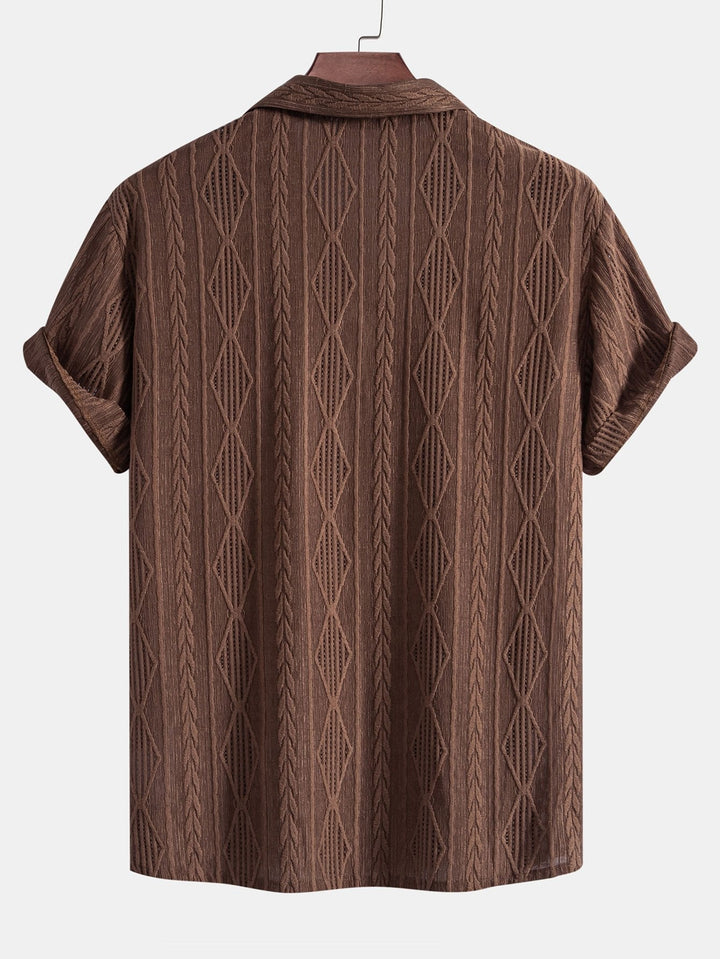 Geometric Jacquard Eyelet Cuban Shirt & Straight Leg Linen Pants